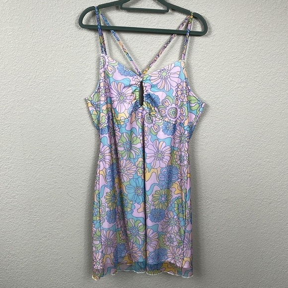 NWT Vintage Supply Floral Mini Dress Keyhole Retro Boho Hippie 70s Sz 12 - Picture 3 of 14